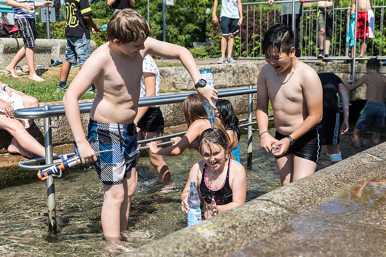 Das Kneipp-Becken in Veitshöchheim war ein willkommener Ort zur Abkühlung. Foto: Patty Varasano