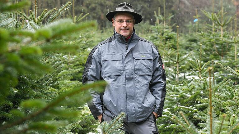 Stefan Fuß verkauft Bio-Christbäume in Aura im Sinngrund.