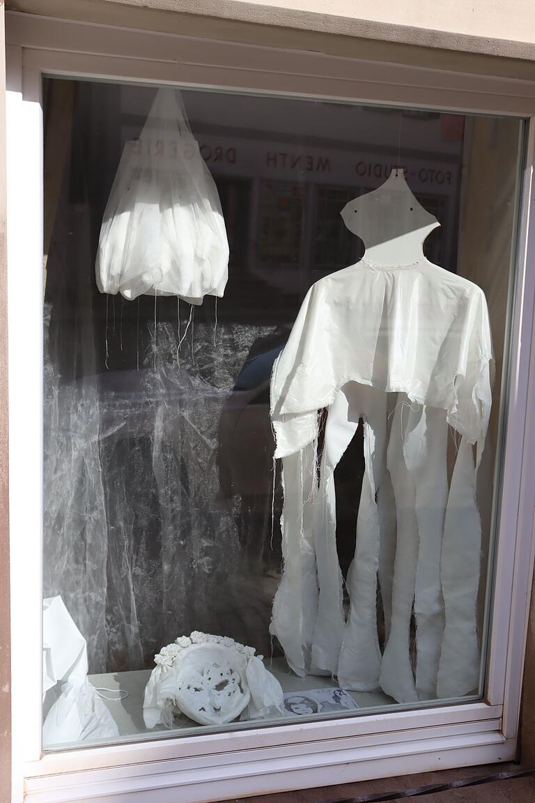 Eines der Kunstwerke in einem Schaufenster eines leerstehenden Gebäudes am Marktplatz hat Iris Böhnlein geschaffen. Eines der Kunstwerke in einem Schaufenster eines leerstehenden Gebäudes am Marktplatz hat Iris Böhnlein geschaffen.