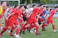 Anlauf ins Glück: Die Fußballer der FV Gemünden/Seifriedsburg bejubeln den durch den 2:1-Sieg gegen den FV Thüngersheim geschafften Klassenerhalt.
