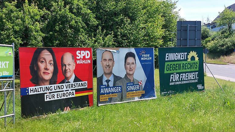 Der Wahlkampf zur Europawahl 2024 verlief im Landkreis Main-Spessart eher ruhig – Plakatwände wie hier am Nordring in Marktheidenfeld erinnerten an die Wahl.&nbsp;