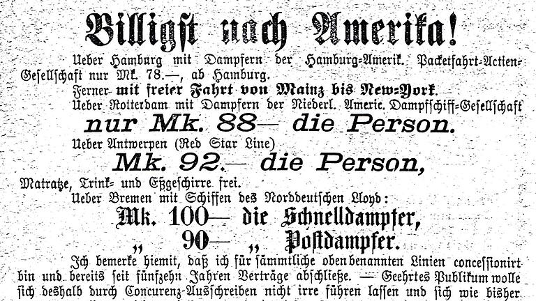 1883 im Angebot des Agenten: Matratze, Trink- und Essgeschirre frei.