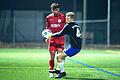 Neuzugang Severo Sturm (links) erzielte im Testspiel gegen die SG Eltmann (rechts Kilian Bühl) drei Treffer und sorgt für mehr Konkurrenzkampf in der Offensive des TSV Aubstadt.