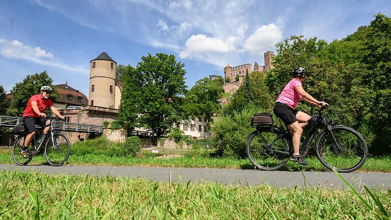 Die imposante Sandstein-Fassade der Burg in Wertheim am Ziel der Tour. Die imposante Sandstein-Fassade der Burg in Wertheim am Ziel der Tour.