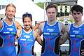 Vera Nickel, Marielle Bouchti, Jonas Kreckel und Valentin Hofmann (von links) von der Triathlon-Abteilung des SV Würzburg 05 belegten im Rahmen der 'Finals 2021' bei den deutschen Meisterschaften im Staffel-Format 'Mixed Relay' in Berlin den achten Platz.