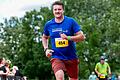 Zieleinlauf beim Triathlon am Erlabrunner See. Im Bild: Tim Eisenberger (Main-Post) im Selbstversuch bei der Jedermann-Distanz.