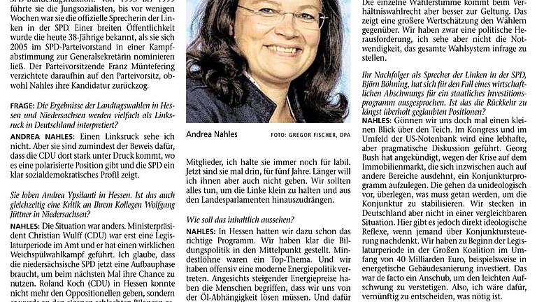 Nahles-Interview von 2008       -  Das überholte Nahles-Interview aus dem Jahr 2008, das am 7.11.16 unversehens in der Zeitung wieder veröffentlicht worden ist.