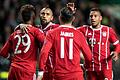 Jubel       -  Torschütze Kingsley Coman (l-r) wird von Arturo Vidal, James Rodriguez und Corentin Tolisso gefeiert. Foto: Sven Hoppe