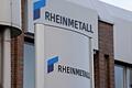 Rheinmetall       -  Blick auf das Firmenlogo von Rheinmetall am Unternehmensstandort in Flensburg.