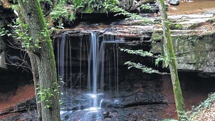 Beschaulich: Wasser plätschert die Steinstufe hinab. Beschaulich: Wasser plätschert die Steinstufe hinab.