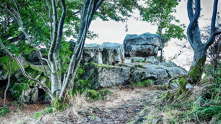 Wilder Wald und Gesteinsformationen prägen die Tour über die Milseburg. Wilder Wald und Gesteinsformationen prägen die Tour über die Milseburg.