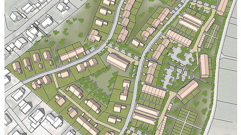 Eine Mischung verschiedenster Wohnungstypen für das Baugebiet II bewilligte der Gemeinderat in Sommerach. Die Projektskizze zeigt eine Möglichkeit wie das Baugebiet gestaltet werden könnte.