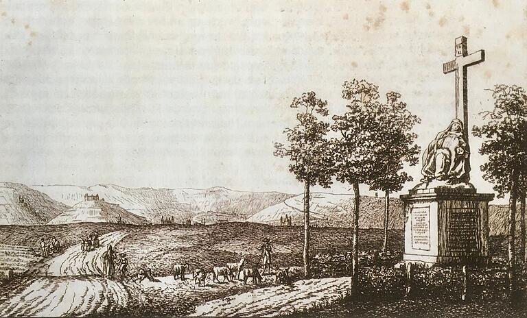 In seiner Biographie des Landwirtschaftspioniers Philipp Adam Ulrich druckte Franz Oberthür diesen Kupferstich ab. Er zeigt das Kartoffeldenkmal im frühen 19. Jahrhundert auf dem noch unbebauten Hubland. Neben der Fernstraße, die von Nürnberg nach Frankfurt führte (der heutigen Rottendorfer Straße), lagen die Felder Ulrichs. In seiner Biographie des Landwirtschaftspioniers Philipp Adam Ulrich druckte Franz Oberthür diesen Kupferstich ab. Er zeigt das Kartoffeldenkmal im frühen 19. Jahrhundert auf dem noch unbebauten Hubland. Neben der Fernstraße, die von Nürnberg nach Frankfurt führte (der heutigen Rottendorfer Straße), lagen die Felder Ulrichs.