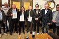 Kreisvorsitzender Wolfgang Reinhart ehrte im Beisein von Stadtverbandsvorsitzenden Reinhold Gundel (Zweiter von rechts) und seinem Stellvertreter Tobias Kreiselmeier (links) bei der Versammlung der CDU Creglingen langjährige Mitglieder, darunter Friedrich Scheuerle Vierter von rechts) für die 50-jährige Mitgliedschaft
