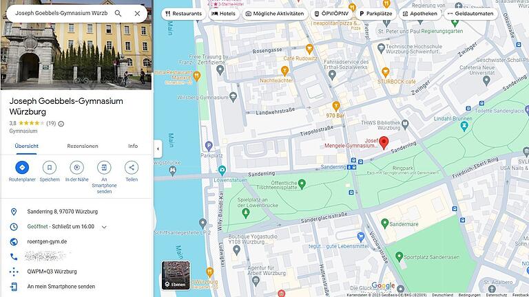 Das Würzburger Röntgen-Gymnasium war am Freitag auf Google Maps unter falschem Namen gelistet.