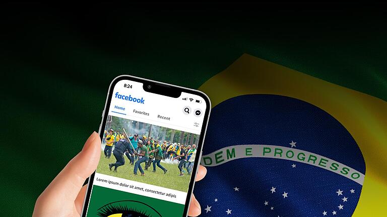 Gebürtige Brasilianer aus der Region verfolgen die Entwicklungen vor allem über soziale Medien – wie in der Montage dargestellt.       -  Gebürtige Brasilianer aus der Region verfolgen die Entwicklungen vor allem über soziale Medien – wie in der Montage dargestellt.