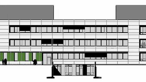 Klar strukturiert:  Der Neubau des Instituts für Anorganische Chemie der Uni am Hubland &ndash; Ansicht der Ostseite &ndash; soll Anfang 2018 bezugsfertig sein.