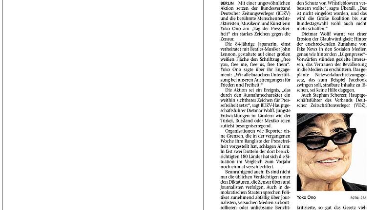 Titelseite Main-Post 3.Mai2017. Tag der Pressefreiheit       -  Die Titelseite der Main-Post zum Tag der Pressefreiheit am 3. Mai 2017
