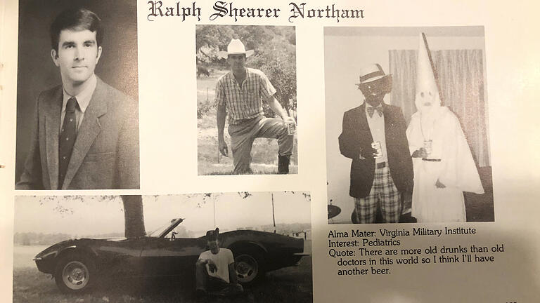 Das Bild zeigt die Seite des Jahrbuches von Ralph Northam, Gouverneur des US-Bundesstaates Virginia. Der Demokrat sah sich zu einer öffentlichen Entschuldigung gezwungen, nachdem eine Webseite das Bild von 1984 ins Netz gestellt hatte.