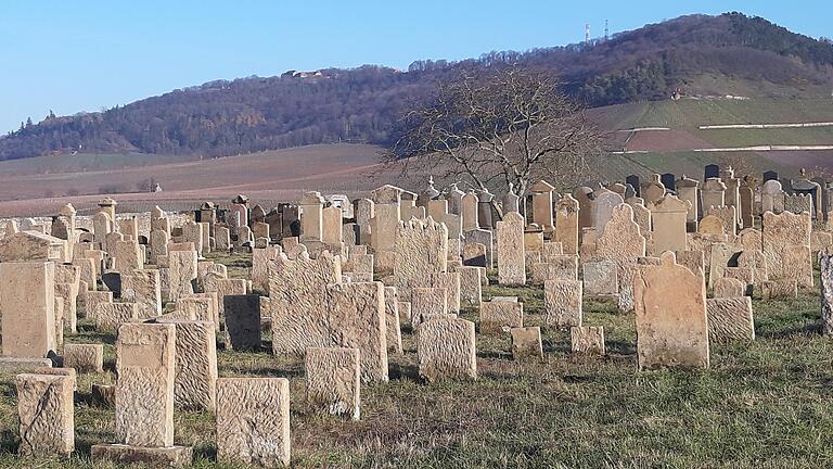 Der Jüdische Friedhof Rödelsee vor dem Schwanberg.