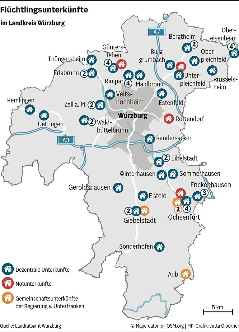 Zahl der Geflüchteten steigt weiter: Wie der Landkreis Würzburg mit der Unterbringung ringt Zahl der Geflüchteten steigt weiter: Wie der Landkreis Würzburg mit der Unterbringung ringt