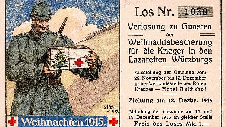 &bdquo;Vergessenes Leid&rdquo;: Bei einer Tombola ging es im Herbst 1915 um Verwundete in den zahlreichen Würzburger Lazaretten. Auf dem Los war allerding ein unverletzter Soldat zu sehen. Die Militärzensur verhinderte, dass die brutale Wirklichkeit des Krieges gezeigt wurde.