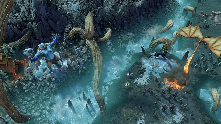 Screenshot vom Spiel &bdquo;Age of Mythology: Retold&rdquo;       -  In der Eislandschaft von Midgard lauern unglaublich viele Gegner.