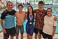 Für den Schwimmclub 1913 Schweinfurt in Ingolstadt: Niko Scholz (von links, Trainer/Kampfrichter), Christian Eckert, Sofia Rosso, Michael Kraus und Katja Scholz (Trainerin/Kampfrichterin).