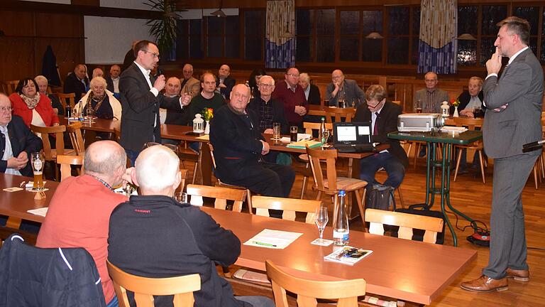 Günther Felßner (rechts) stellte sich den Fragen der Anwesenden bei der Mitgliederversammlung des Clubs Fränkischer Landwirte.