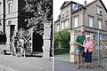 Rund 65 Jahre liegen zwischen den beiden Fotos. Links: Die kleine Susan läuft mit ihrer Mama Nora und einem Leiterwagen am Tor entlang, das zu ihrem Wohnhaus in der Wörthstraße 32 führt. Rechts: Susan Lundeen und ihr Mann Roy vor dem Tor, das sich in all den Jahren kaum verändert hat. Das Haus im Hintergrund gehört Familie Arauner.&nbsp;