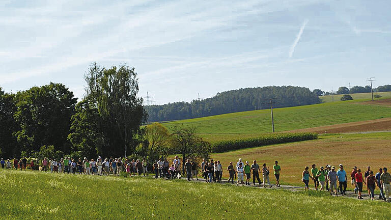 Marsch durch das Tal: Einer Karawane gleich zogen die Besucher der Kulturwegeröffnung durch das Buchental.