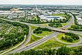 Blick aus der Luft auf die Abfahrt Schweinfurt-Zentrum der Autobahn 70. Ab 1. Juli wird der Fahrbahnbelag der unter der Autobahn verlaufenden B286 auf gut einem Kilometer Länge erneuert, weswegen die Abfahrt mehrere Wochen nicht genutzt werden kann.