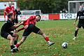 Luca Sillner (links, DJK Schwebenried/Schwemmelsbach) im Zweikampf mit Luis Wirth (FT Schweinfurt). Das umkämpfte Spiel endete unentschieden.