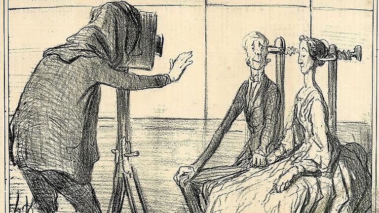 Honoré Daumier: Nouveau Procédé / Neues Verfahren, Karikatur in der Zeitschrift &bdquo;Le Charivari&ldquo;, 1856, Lithografie.