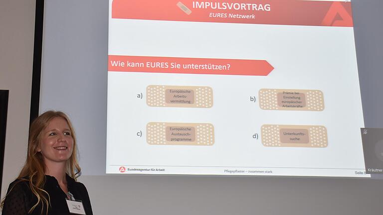 Alina Valentin, EURES-Beraterin an der Schweinfurter Agentur für Arbeit, stellte das Projekt vor. Alina Valentin, EURES-Beraterin an der Schweinfurter Agentur für Arbeit, stellte das Projekt vor.