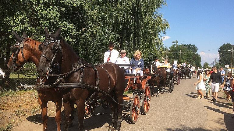 Vor fast 300 Jahren erreichten die Einwanderer auf Pferdekutschen Elek. Auf Pferdekutschen geleiteten die Eleker auch 2018 ihre Gäste in die Stadt.