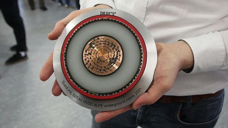 Solche Gleichstromkabel werden bei SuedLink unter der Erde verlegt. Das Bild zeigt ein Modell.