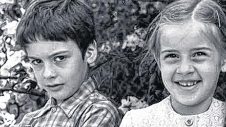 Gebrunner Lausbub: Der Siebenjährige mit Schwester. Gebrunner Lausbub: Der Siebenjährige mit Schwester.