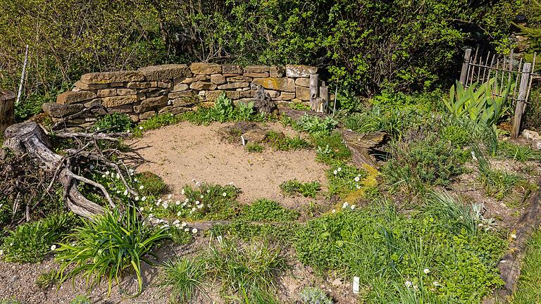 Das Sandarium im Garten der Scheders: Im sandigen Boden können sich Wildbienen leichter Gänge für die Eiablage graben. Baumstumpf und Trockensteinmauer bieten ebenfalls ausreichend Raum für Insekten. Das Sandarium im Garten der Scheders: Im sandigen Boden können sich Wildbienen leichter Gänge für die Eiablage graben. Baumstumpf und Trockensteinmauer bieten ebenfalls ausreichend Raum für Insekten.