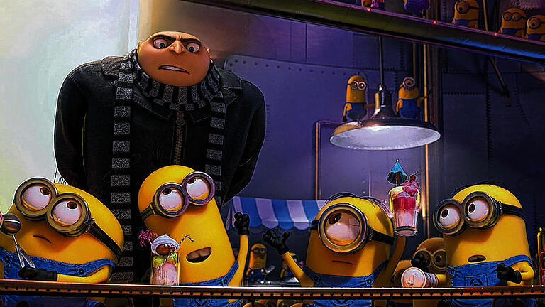 Ex-Schurke Gru und seine treuen Minions: Szene aus der Animationskomödie &bdquo;Ich &ndash; Einfach unverbesserlich 2&ldquo;.