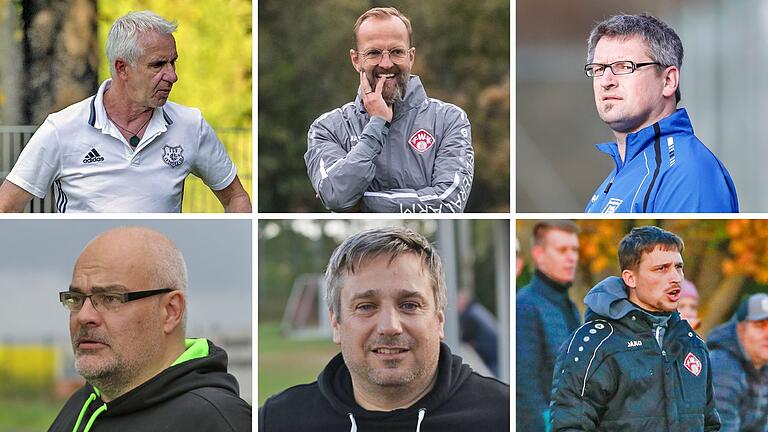 Wird einer von ihnen neuer Trainer des FV 04 Würzburg? Eine Auswahl an Kandidaten: (oben von links) Michael Hochrein, Dieter Wirsching, Anton Kramer, (unten von links) Uwe Neunsinger, Christian Breunig und Jannik Feidel.