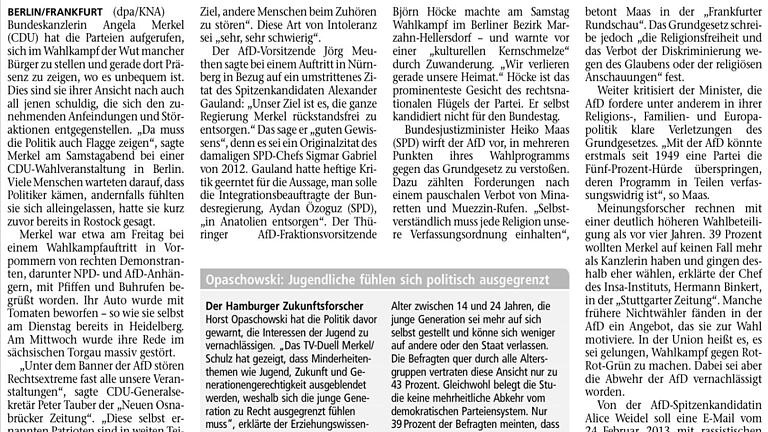 Titelaufmacher der Zeitung vom 11. September 2017       -  Die Schlagzeile auf der Titelseite der Zeitung vom 11. September 2017 soll ein Zitat wiedergeben. Das ist allerdings so vom Artikel nicht gedeckt.