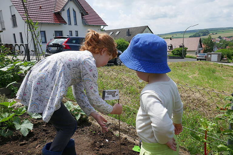 Mit einem Fähnchen markiert Marie nicht nur das Versuchsfeld im Garten, sondern zeigt auch an, dass hier ernsthaft geforscht wird. Mit einem Fähnchen markiert Marie nicht nur das Versuchsfeld im Garten, sondern zeigt auch an, dass hier ernsthaft geforscht wird.