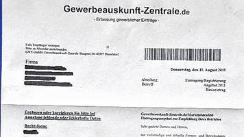 Ärger vorprogrammiert: Dieses Schreiben der &bdquo;Gewerbeauskunft-Zentrale&ldquo; wird derzeit vielen Firmen zugestellt.