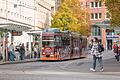 Eine Straßenbahn an der Juliuspromenade in der Würzburger Innenstadt. Ab Montag, 6. November, fahren die Würzburger Straßenbahnen nach einem Ersatzfahrplan.&nbsp;