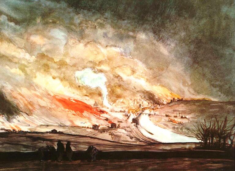 Der Künstler Fried Heuler erlebte den Angriff auf dem Weg von Würzburg zu seiner Veitshöchheimer Wohnung am Steinberg. Er malte das Aquarell, die einzige authentische Darstellung des brennenden Würzburg, noch in derselben Nacht. Das Bild befindet sich im Museum für Franken.