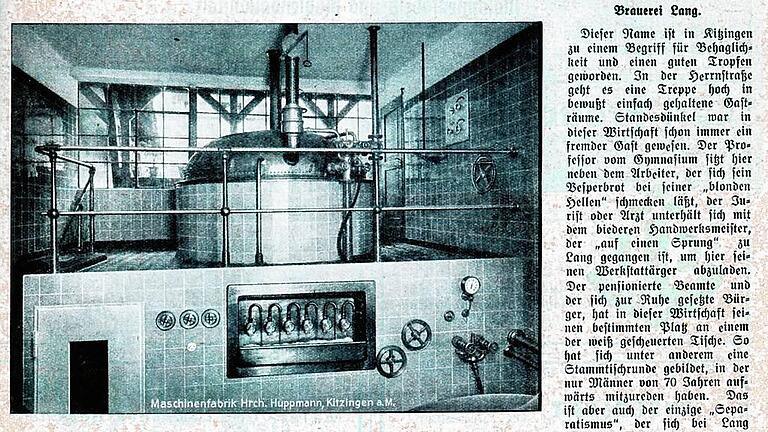 Ein Artikel zur Kitzinger Brauerei Lang aus dem Jahr 1937: Er stammt aus der Zeitschrift „Der Bayerische Brauer“, der die Brauerein vorstellte. Ein Artikel zur Kitzinger Brauerei Lang aus dem Jahr 1937: Er stammt aus der Zeitschrift „Der Bayerische Brauer“, der die Brauerein vorstellte.