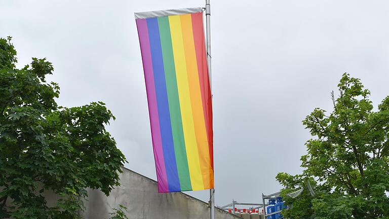 Auf einem Betriesgelände in der Rudolf-Diesel-Straße in Bad Neustadt weht eine Regenbogenfahne. Der Angriff auf ein vermeintlich schwules Paar im Mai diesen Jahres in Bad Neustadt war nun Thema im Kreisausschuss.