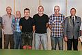 Das Bild zeigt die erweiterte&nbsp; Vereinsvorstandschaft (von links) 2. Schützenmeister Adrian Price, Bernhard Hofmann, Herbert Braun, Rainer Just, Willi Hofmann, Thomas Hoffmann,  1. Schützenmeister Axel Braun, Rudolf Stephan und Edeltraud Braun.