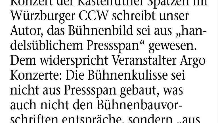 Kastelruther Spatzen: Pressspan       -  Die notwendige Berichtigung zur vorausgegangenen Rezension in der Zeitung...